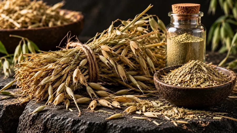 Green oat straw stalks